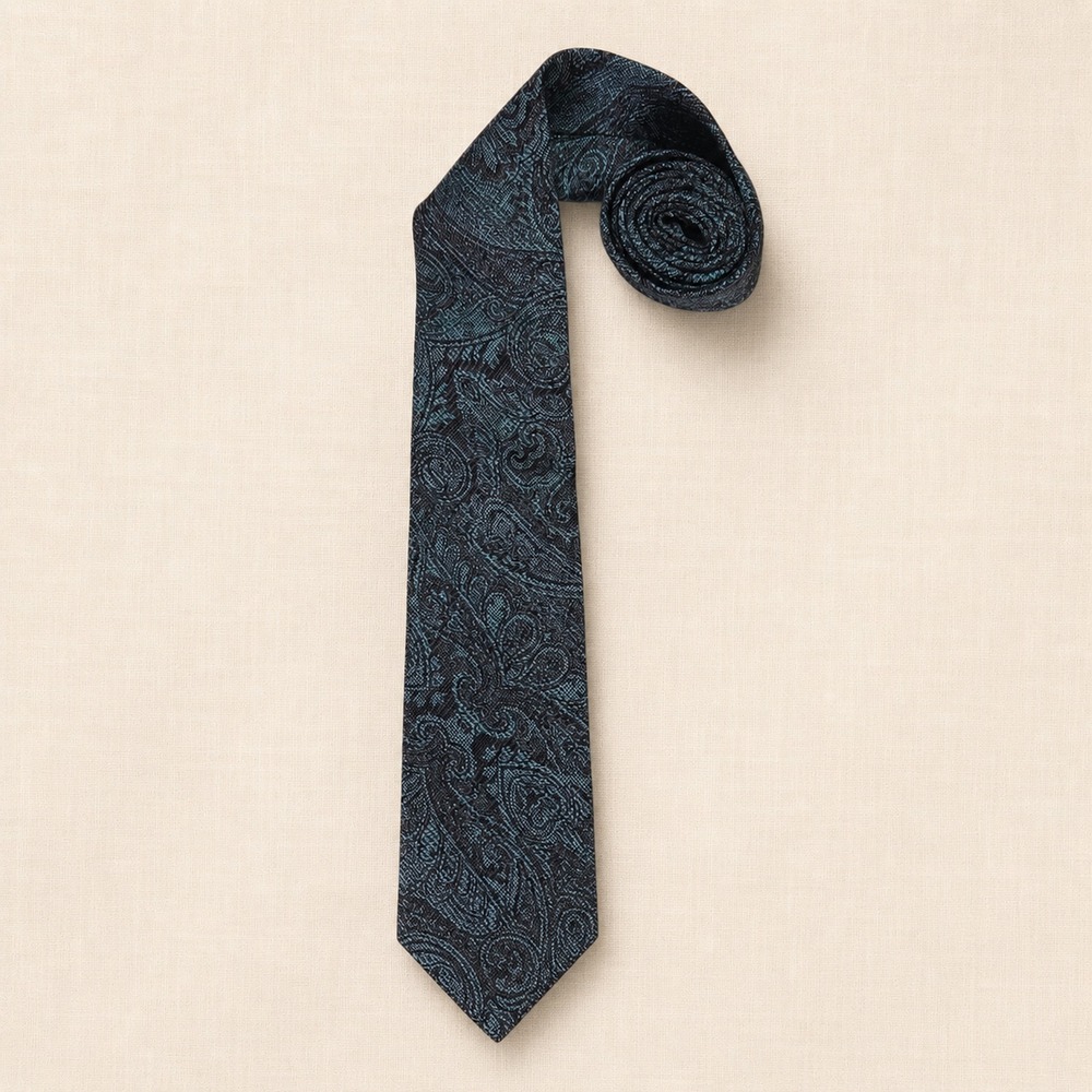 Murano Silk Jacquard Necktie‎ Paisley Teal Black Classic Designer OS
